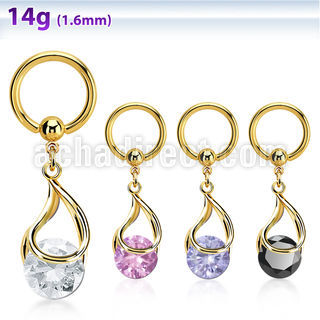 bcrtgz3 aro bola presion acero 316l pvd dorado colgante zirconia redonda ajustada presion oro mayorista