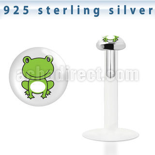 bilg19 labret bio flexible transparente plata esterlina presion 3mm logo rana verde venta