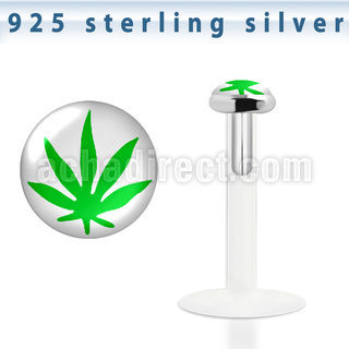 bilg1 labret bio flexible transparente plata esterlina presion 3mm hoja marihuana verde fondo blanco distribuidor mayorista