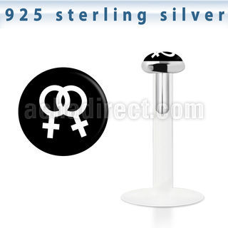 bilg44 labret bio flexible transparente plata esterlina presion 3mm logo orgullo lesbico femenino doble blanco fondo negro distribuidor