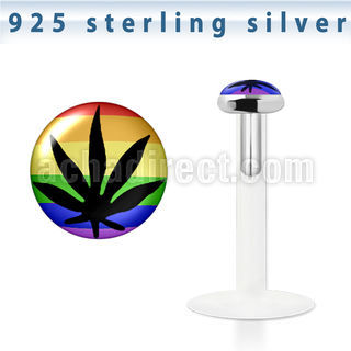bilg4 labret bio flexible transparente plata esterlina presion 3mm hoja marihuana negra fondo rayas arcoiris distribuidor