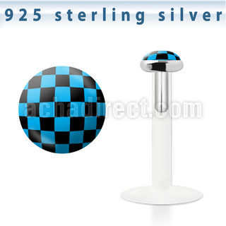 bilg54 labret bio flexible transparente plata esterlina presion 3mm logo cuadros azules negros distribuidor