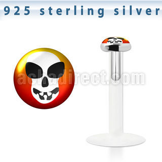 bilg8 labret bio flexible transparente plata esterlina presion 3mm logo calavera alien blanca mayorista