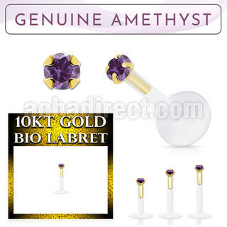 bioflex labret with push in 10kt gold w prong amethyst