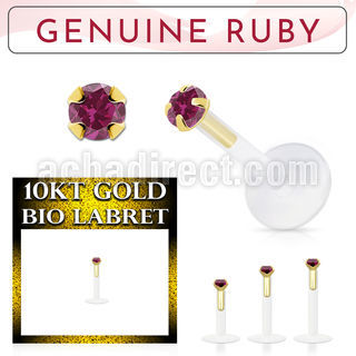 bioflex labret with push in 10kt gold w prong set ruby