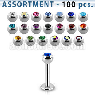 blk05 surtido piercings 100 labrets acero quirurgico bolas joya bisel 3mm mayorista