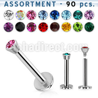 blk06 surtido piercings 90 labrets acero quirurgico rosca interna cristal 2 5mm distribuidor mayorista