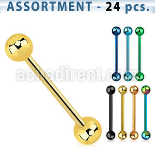 blk104 surtido piercings 24 barbells lengua acero quirurgico anodizado bolas 6mm mayorista