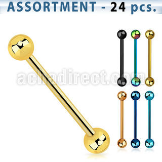 blk104b surtido piercings 24 barbells lengua acero quirurgico anodizado bolas 5mm al por mayor