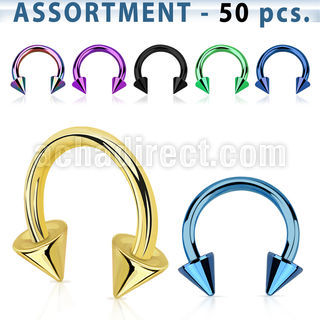 blk187 surtido piercings 50 barbells circulares acero quirurgico anodizado conos 5mm al por mayor