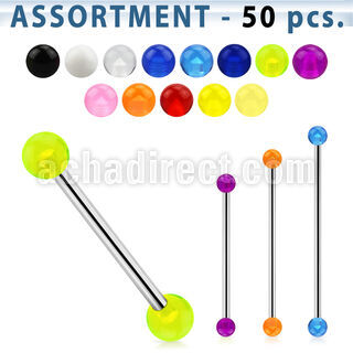 blk202 surtido 50 barbells industriales acero 316l variados bolas acrilico uv 5mm distribuidor