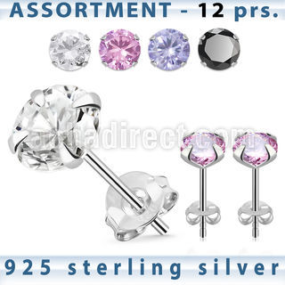 blk258g surtido piercings plata 12 pares piercings oreja plata esterlina 925 zirconia redonda distribuidor