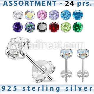 blk258m surtido piercings plata 24 pares piercings oreja plata esterlina 925 zirconia redonda distribuidor