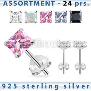 blk259m surtido piercings plata 24 pares piercings oreja plata esterlina 925 zirconia cuadrada distribuidor mayorista
