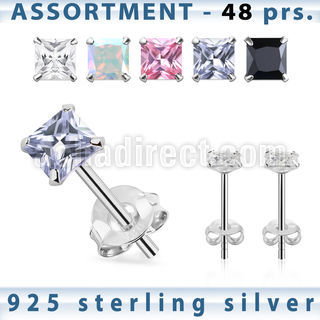 blk259s surtido piercings plata 48 pares piercings oreja plata esterlina 925 zirconia cuadrada venta
