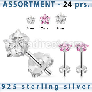 blk261m surtido piercings plata 24 pares piercings oreja plata esterlina 925 zirconia estrella distribuidor