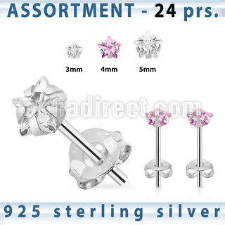 blk261s surtido piercings plata 24 pares piercings oreja plata esterlina 925 zirconia estrella distribuidor mayorista