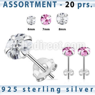 blk262m surtido piercings plata 20 pares piercings oreja plata esterlina 925 zirconia redonda cortada cuadros al por mayor