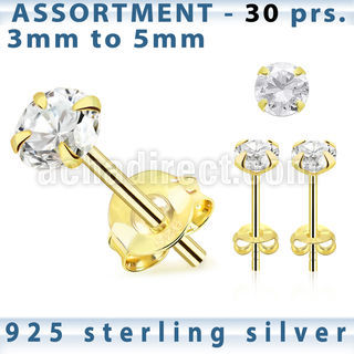 blk266s surtido piercings plata 30 pares piercings oreja plata esterlina 925 oro 18 kts zirconia redondas mayorista