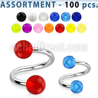 blk269 surtido piercings 100 espirales bolas acrilico uv venta