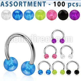blk28 surtido piercings 100 barbells circulares acero quirurgico bolas acrilico uv distribuidor