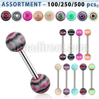blk322 surtido piercings surtido barbells lengua acero quirurgico bolas marmol acrilico multi colores 6mm 16mm distribuidor mayorista