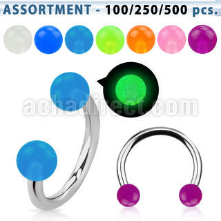 blk361 surtido piercings barbells circulares acero quirurgico variados bolas acrilicas 3mm brillan oscuridad 8mm venta