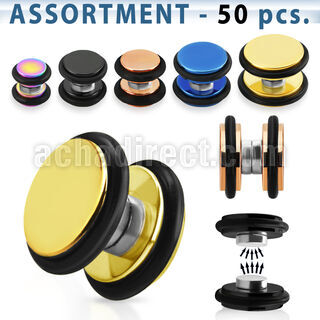 blk412 surtido piercings 50 plugs falsos magneticos acero anodizado anillos goma distribuidor mayorista