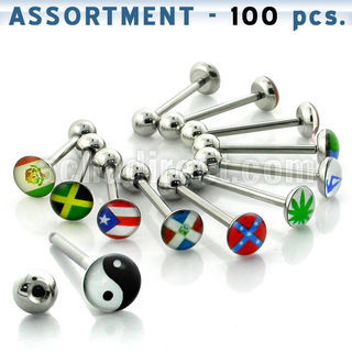 blk42 surtido piercings 100 barbells lengua acero quirurgico 8mm logos variados venta