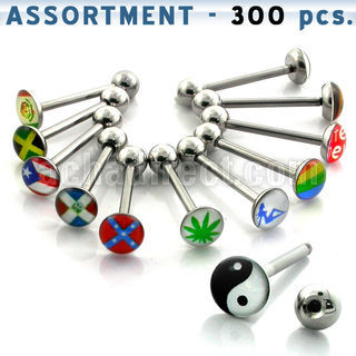 blk43 surtido piercings 300 barbells lengua acero 316l 8mm logos variados venta