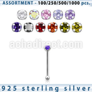 blk452 surtido por mayor piercings nariz plata piercings nariz hueso plata esterlina 925 0 6mm zirconia redonda 2mm al por mayor