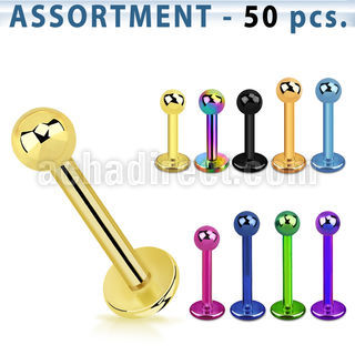 blk466 surtido piercings 50 labrets acero quirurgico pvd bola 3mm mayorista