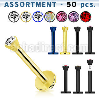 blk76 surtido piercings 50 labrets acero 316l anodizado rosca interna cristal 2 5mm distribuidor mayorista