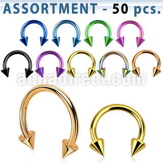 blk82 surtido piercings 50 barbells circulares acero quirurgico pvd con conos 3mm al por mayor