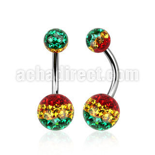 bn2frgr piercing ombligo acero quirurgico bolas multi cristal ferido 5 8mm rayas color rasta mayorista