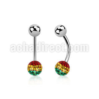 bnfr6r piercing ombligo acero quirurgico bola acero 5mm bola multi cristal ferido 6mm rayas color rasta al por mayor