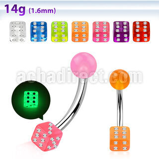 bngldic piercing ombligo acero quirurgico bola brilla oscuridad 5mm dado acrilico cristal brilla oscuridad 5mm inferior distribuidor