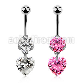 bnrz529 piercing ombligo acero quirurgico zirconia 8mm colgante 9mm corazon zirconia 38 10mm mayorista