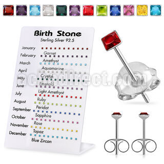 br909 display 60 pares piercings oreja plata esterlina nacimiento cristal cuadrado 2mm mayorista
