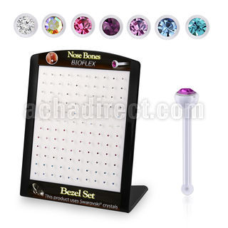 brac18 display 120 piercing nariz hueso bio flexible redonda 2mm cristal swarovski bisel distribuidor mayorista