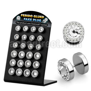 bripf6 display acrilico 24 plugs falsos acero cristal swarovski claro ferido centro cristal 8mm 10mm al por mayor