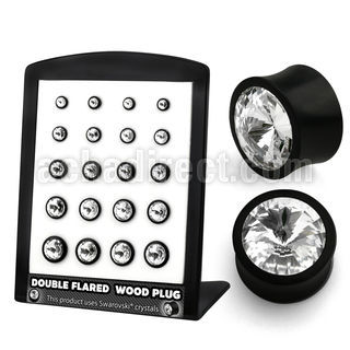 brpg187 display 20 plug doble flare madera areng cristal swarovski claro centro 2g 916 6mm 14mm mayorista