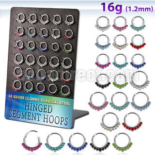 brsegh1 display 30 aros segmento bisagra acero quirurgico brillo espejo 7 cristal mitad 8mm 10mm distribuidor