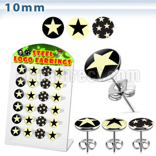 brser10 display 12 pares piercings oreja acero quirurgico logos variados estrellas 10mm distribuidor mayorista