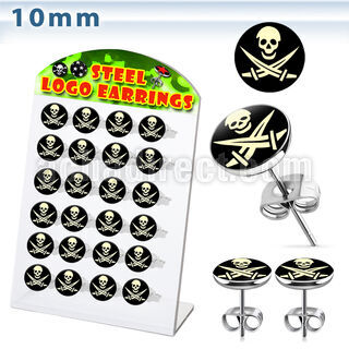 brser12 display 12 pares piercings oreja acero quirurgico logos variados calaveras 10mm distribuidor