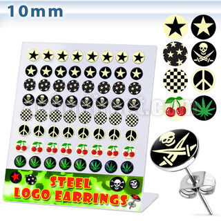 brser14 display 32 pares piercings oreja acero inoxidable logos variados venta