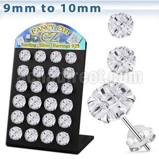 brsv9g display 12 pares piercings oreja plata esterlina zirconia corte lujoso redondas claras 9mm 10mm venta