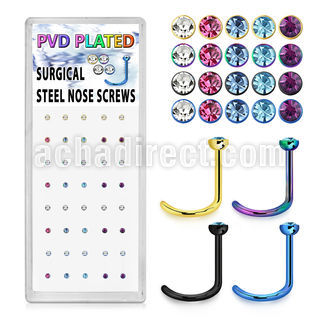bxns10 caja 40 piercing nariz l acero quirurgico anodizado cristal redondo 2mm al por mayor