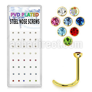 bxns2b caja 40 piercing nariz l acero quirurgico anodizado dorado cristal redondo 2mm al por mayor