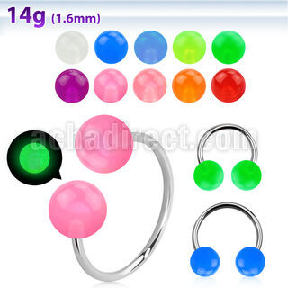 cbglb6l barbell circular diametro acero 316l bolas 6mm acrilico brilla oscuridad usar como arete distribuidor mayorista